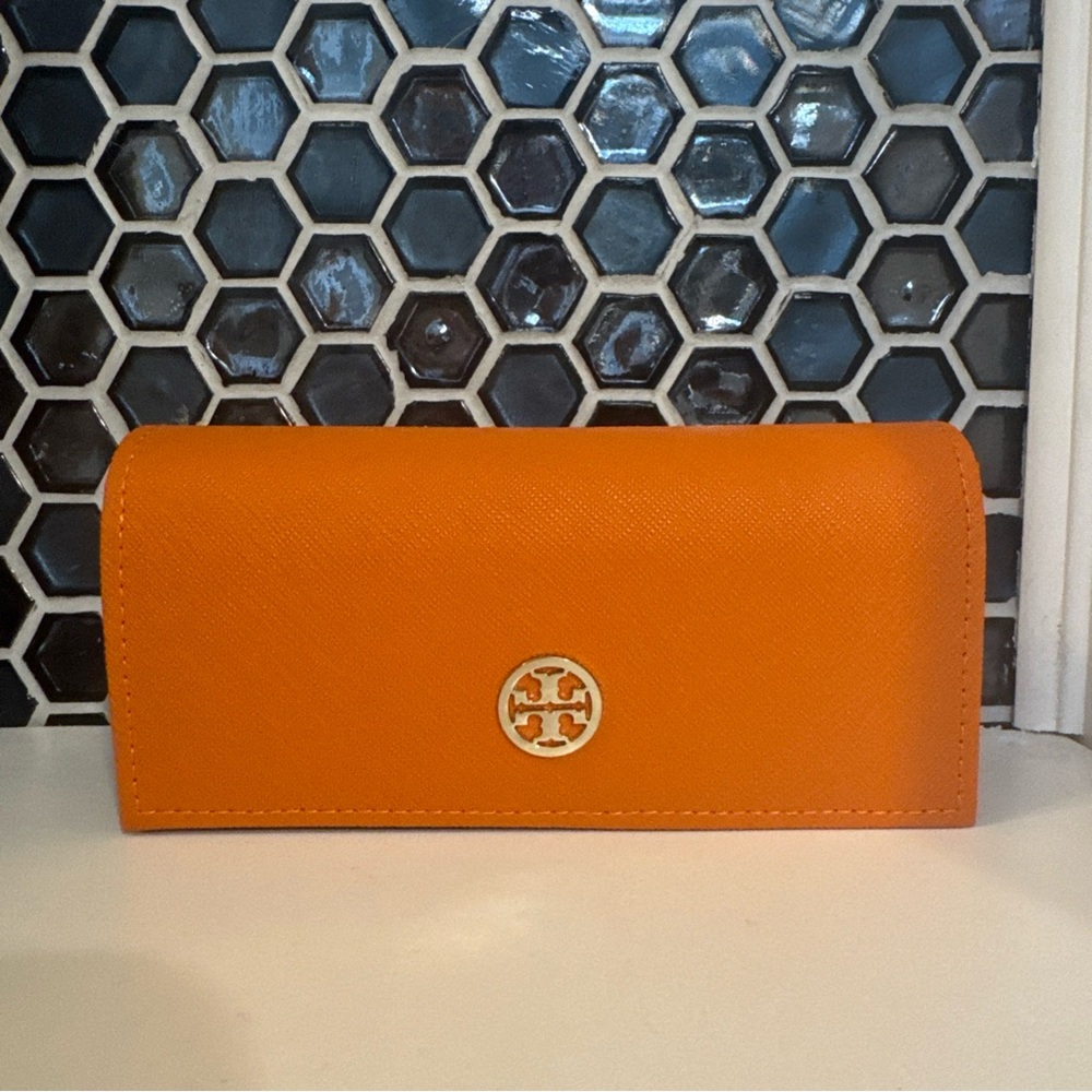 TORY BURCH ORANGE AUTHENTIC SUNGLASSES EYEGLASSES LEATH POUCH